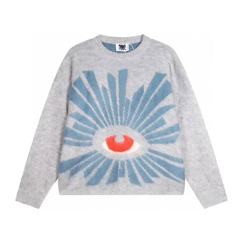 HOUSE OF ERRORS Jacquard Sweater Men Women 3D Stereo Eyes Crewneck Knit Sweatshirts