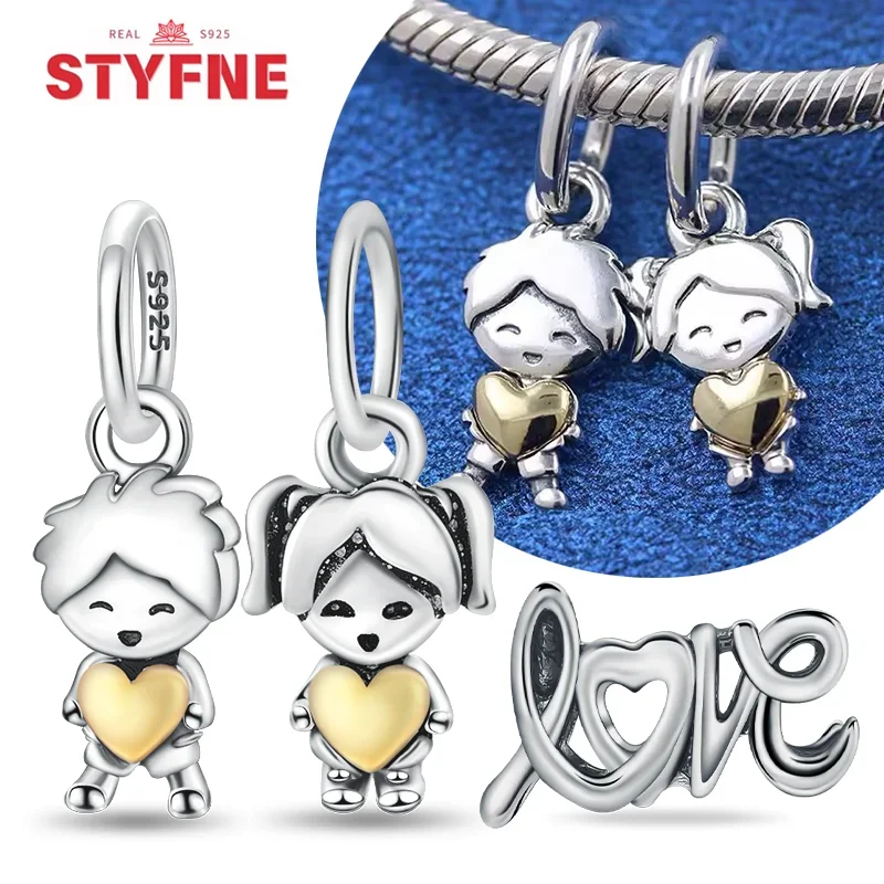 

925 Sterling Silver New Series Couple Love Boy&Girl Dangle Charms Heart Beads Fit Original Bracelet for Women Diy Fine Gift