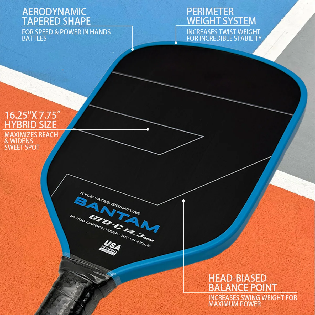 Paddletek Bantam Pickleball Paddle T700 Carbon Fiber Face for Maximum Spin - Image 4