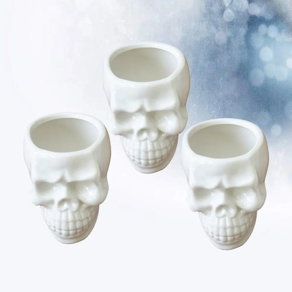 Skull Succulent Pots 4 Pack Ceramic Small Planters for Indoor Plants Candy Bowls Party Decor White