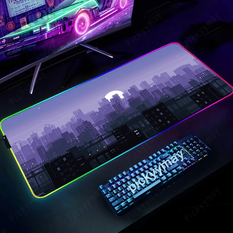 Neon Pixel Large Mouse Pad RGB Computer Mousepads Gaming Mousepad Big Keyboard Mat Gamer Mouse Pads Pink Desk Mats LED Luminous