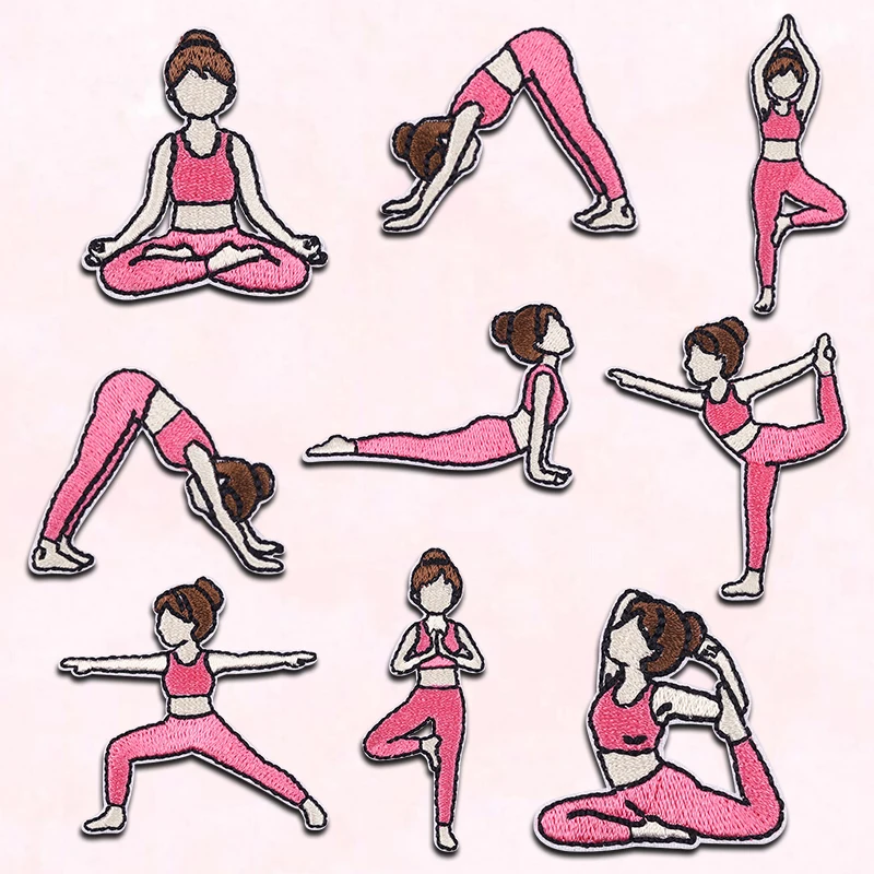 Gym Mood Yoga Sport Gestickte Aufnäher Yoga-Mädchen Bügelbilder für Kleidung Thermoadhäsive Aufnäher Zum Aufbügeln Aufnäher zum Nähen DIY