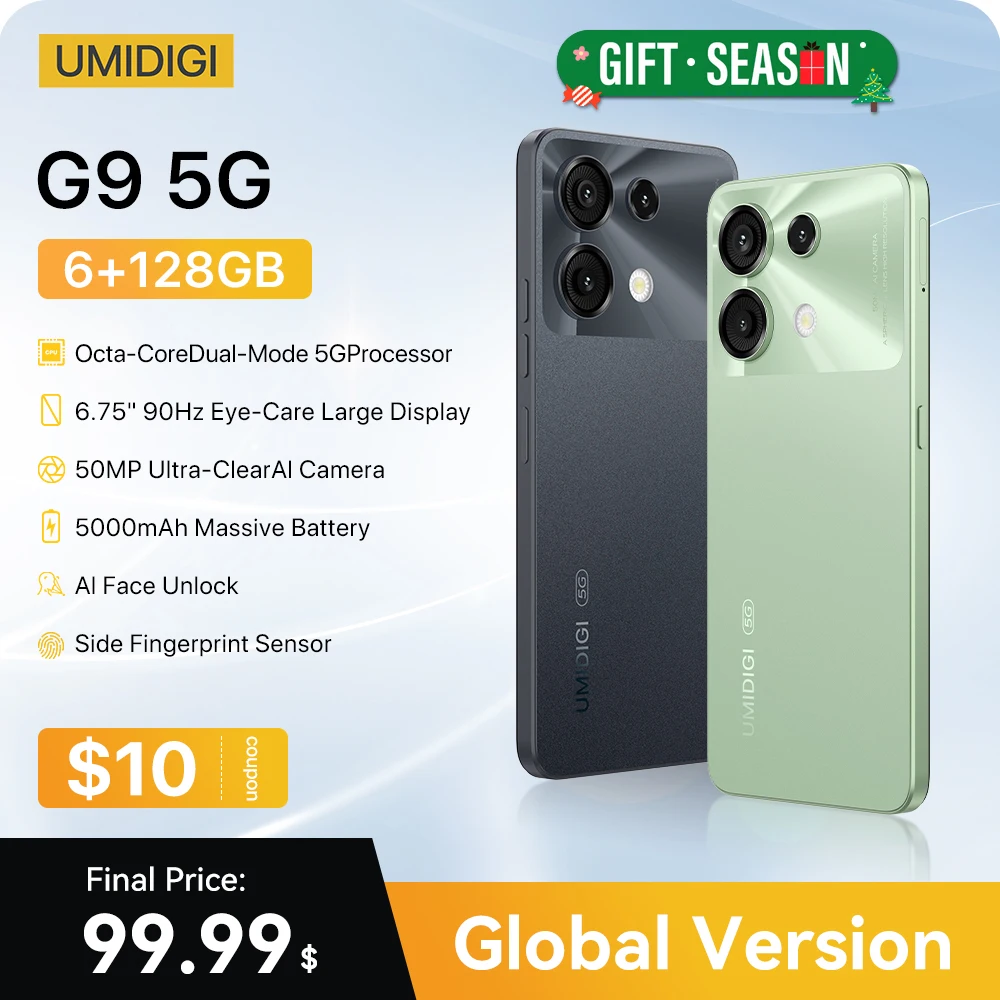 [World Premiere] UMIDIGI G9 5G Smartphone 5G Android 14  8-Core 6GB 256GB 6.75” 90Hz HD+ 50MP 5000mAh 18W Charging 5G cellphone