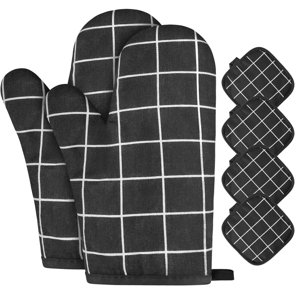 

6-Piece Heat Resistant Oven Mitts and Pot Holders Set, 392°F Cooking Gloves for Grilling and BBQ, Non-Slip Kitchen Mittens