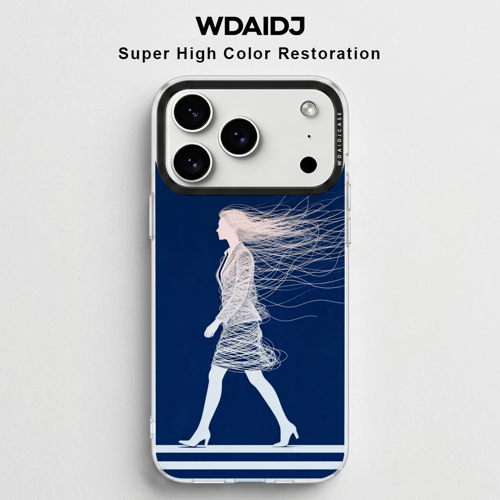 

Abstract Walking Woman Print Clear Phone Case Anti Yellowing Shockproof Slim TPU Cover For iPhone 13 14 15 16 17 Series