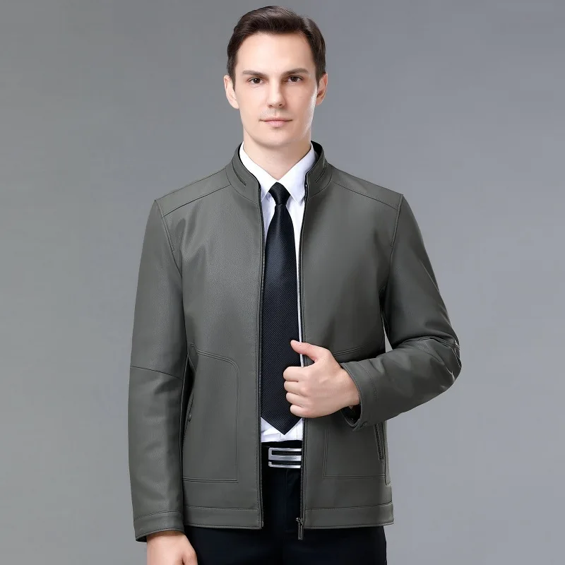 

Брендовая кожаная куртка мужская весенне-осенняя новая стильная модная повседневная куртка с воротником-стойкой мужская кожаная куртка деловой тренд