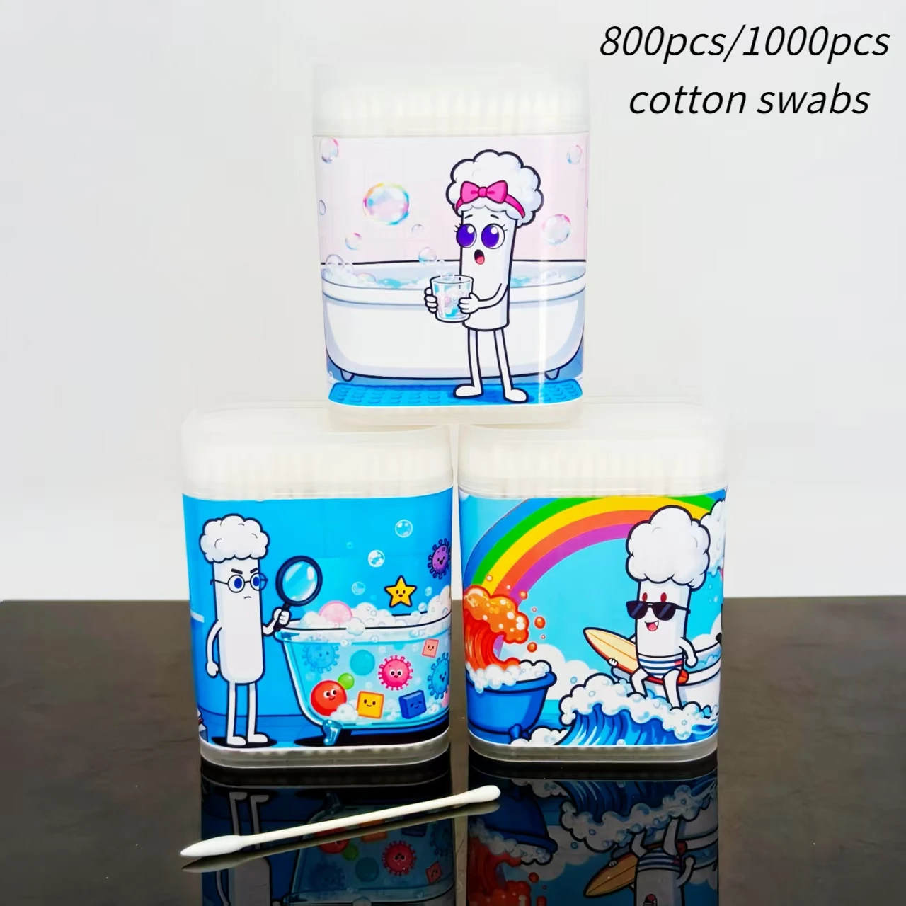 800Pcs/1000Pcs Bathroom Styling Pattern Cotton Swabs White Bath Theme Pattern Fine-Axis Cotton Swabs