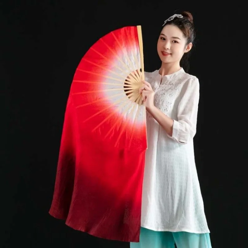 Imitation Silk Dance Fan for Adult, Lengthened Square, Twisted Yangge, Big Red Reversed Double Sided