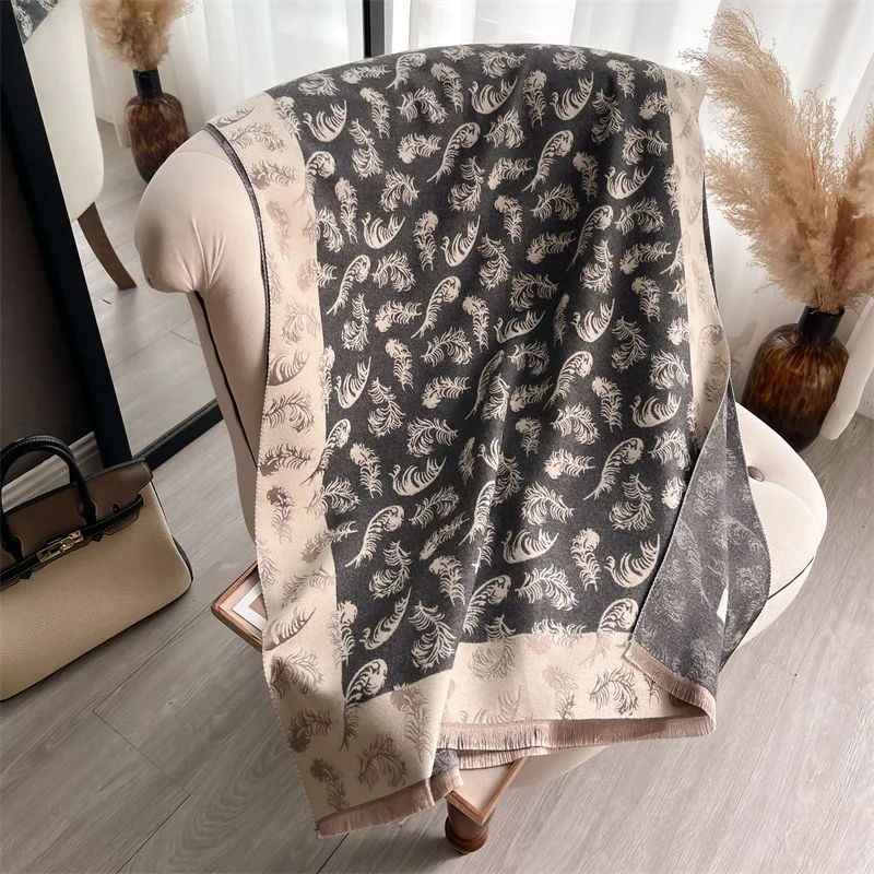 Autumn and winter short tassel feather elegant elegant fashion lady imitation cashmere thermal scarf air condition shawl scarf