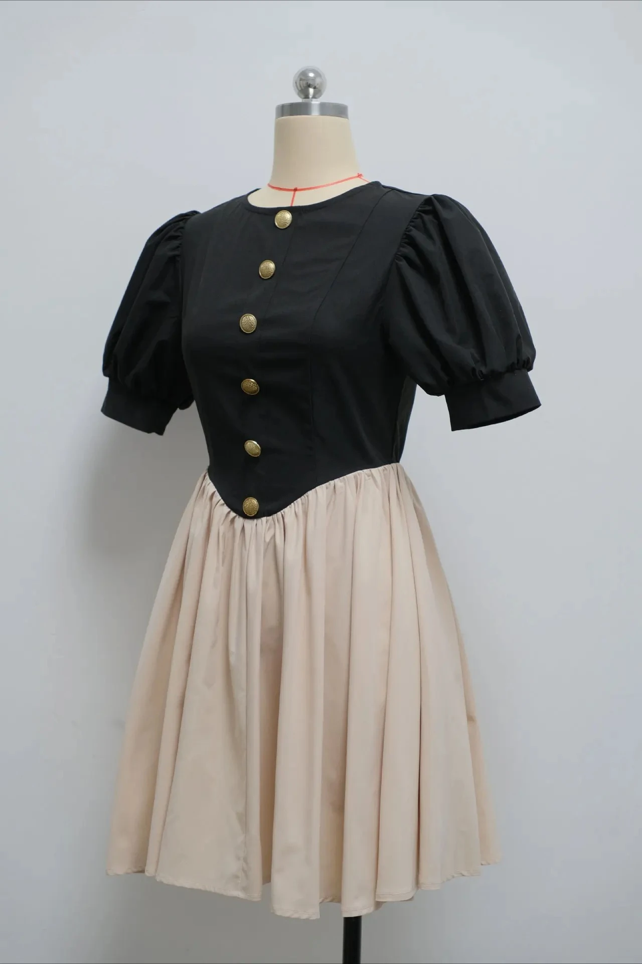 BWQ femmes Patchwork lanterne à manches courtes bouton épissage col rond grande robe trapèze 2025 anniversaire Sexy Club fête même robes 2025