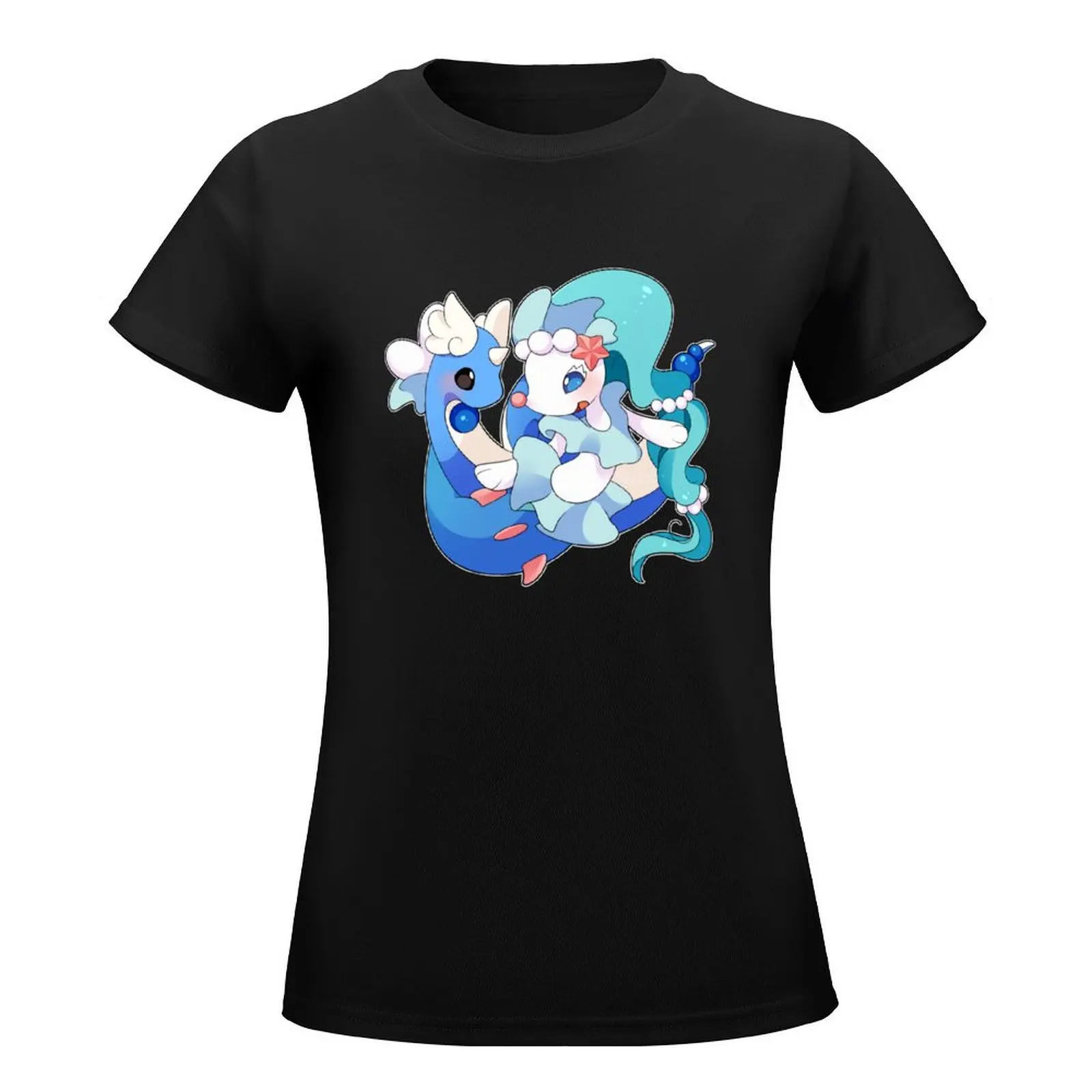 Chibi Primarina and Dragonair T-Shirt Short sleeve tee cute clothes Blouse aesthetic clothes white t-shirt dress for Women sexy