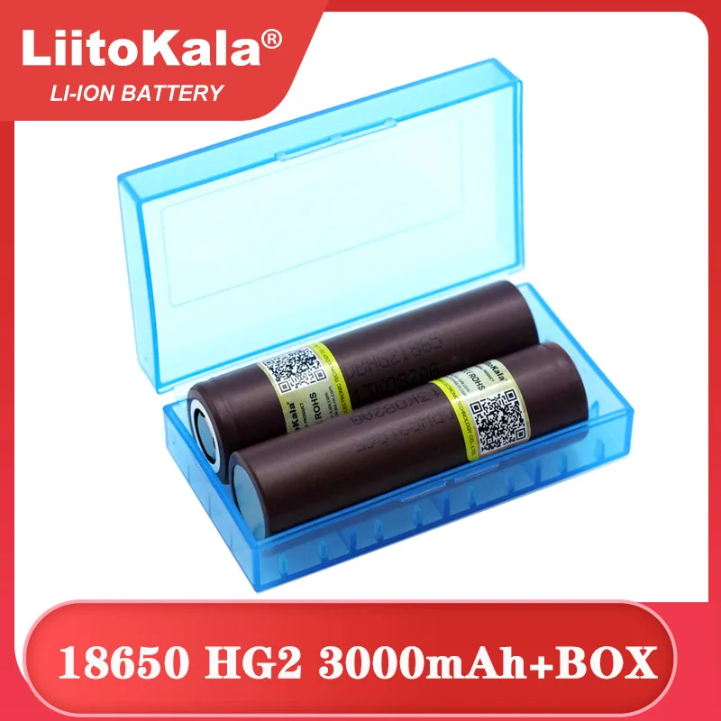 Liitokala nowa oryginalna bateria HG2 18650 3000mAh 18650 HG2 rozładowanie 3.6V 20A, bateria dedykowany zasilacz + schowek