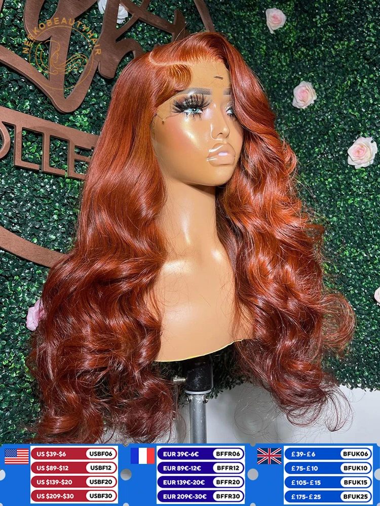 Ginger Brown Lace Front Wig Body Wave 13x6 HD Transparent Lace Frontal Wig Reddish Brown Colored Human Hair Wigs For Women