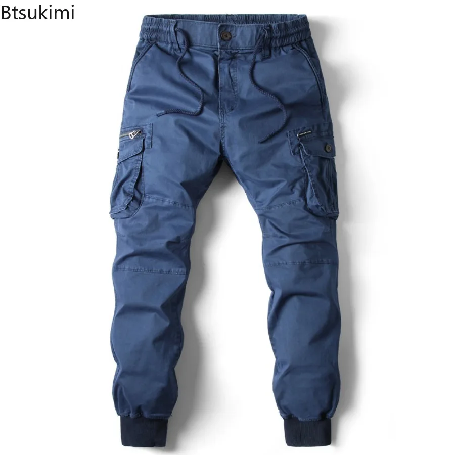 2025 New Cargo Pants Men's Solid Casual Joggers Trouser Cotton Full Length Multi Pocket Outdoor Workwear Pants for Men Plus Size
