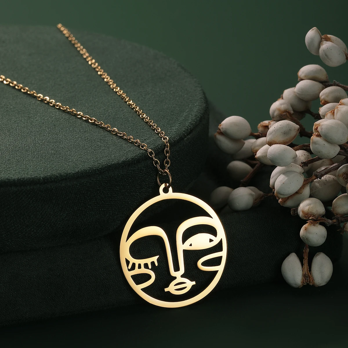 Chandler Design Face Pendant Round Abstract Face Necklace Raw Brass Artistic Face Charm Jewelry Supplies