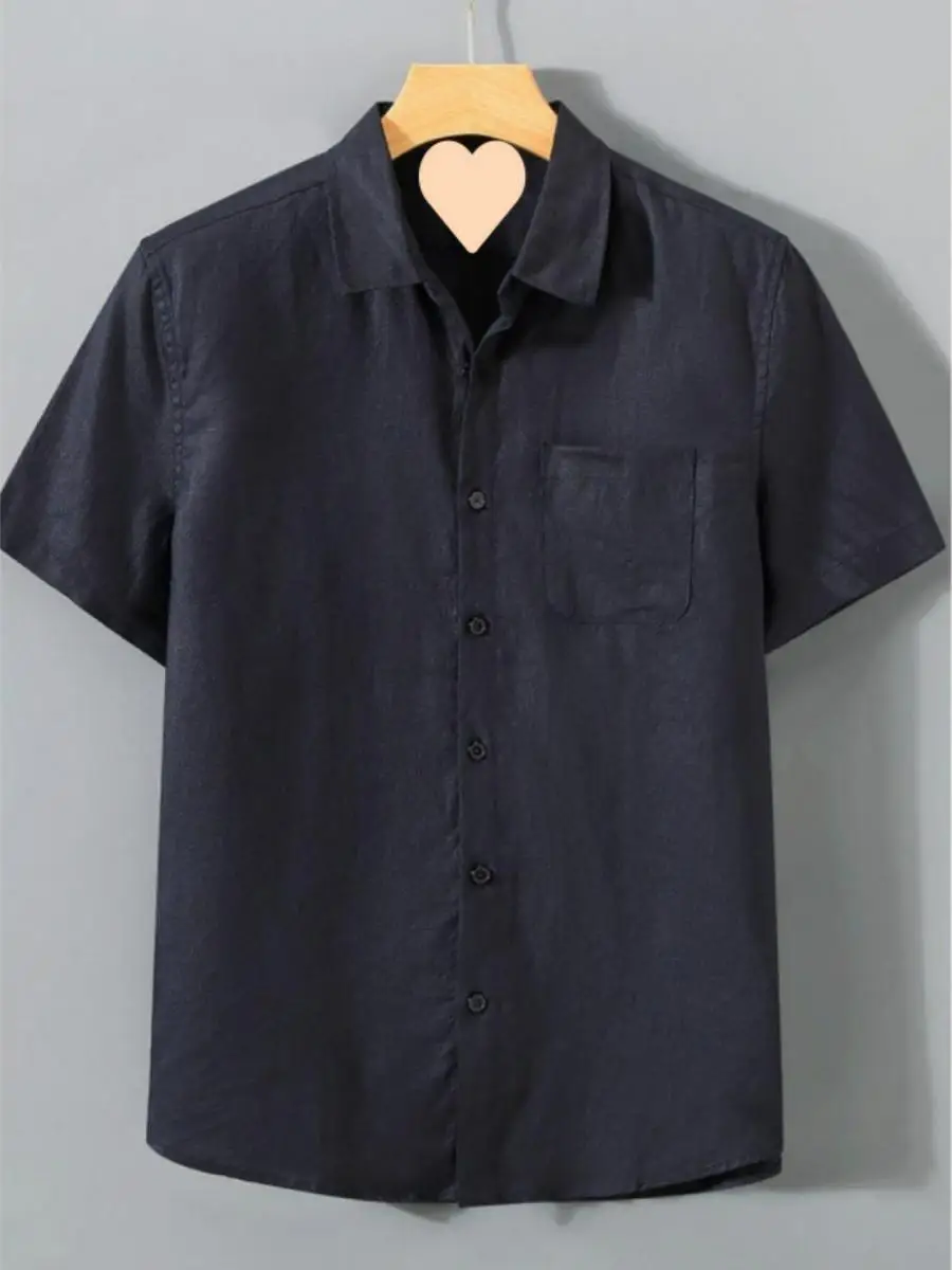 Csa de lino de verano para hombre, manga corta, Material de lino suelto fino, blusa informal de lino y aodón, estilo Vin...
