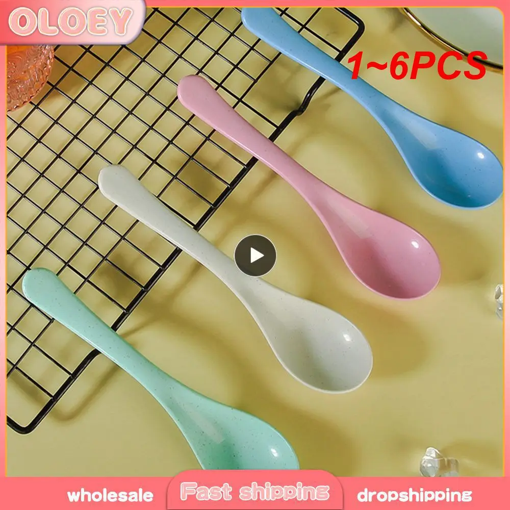 1~6PCS Kitchen Accessories 12g 16.5*3.9cm Childrens Spoon Ice Cream Rice Cereal Wheat Straw Spoon Spoon Rests And Pot Clamps