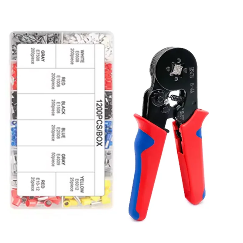 Tubular Terminal Crimping Pliers HSC8 6-4 Crimper Wire Mini Ferrule Crimper Tools Household Electrical Kit With 1200pcs Terminal