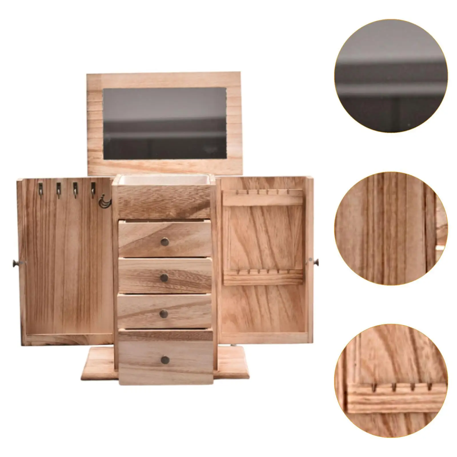 Caja de joyería con cajones, organizador de joyería de madera para anillos, pendientes, colgante, collar, bolsa de almacenamiento, soporte de adornos, escaparate