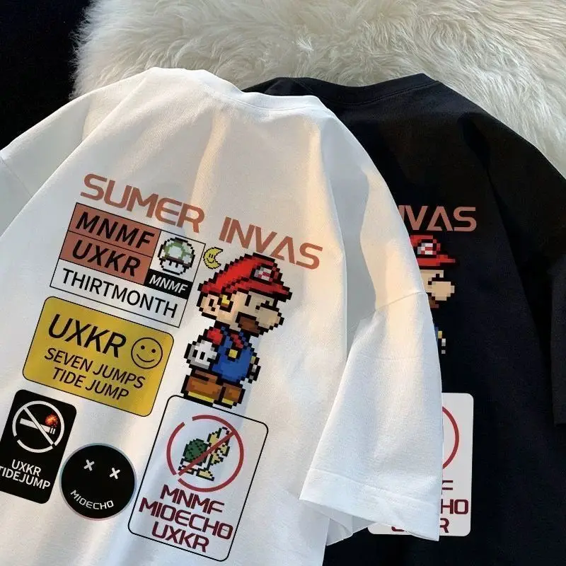 Nintendo Mario Super Kingdom Game Retro Tee Men's Women's Black Cool Graphic Art Print Oversized Short Sleeve Streetwear Top