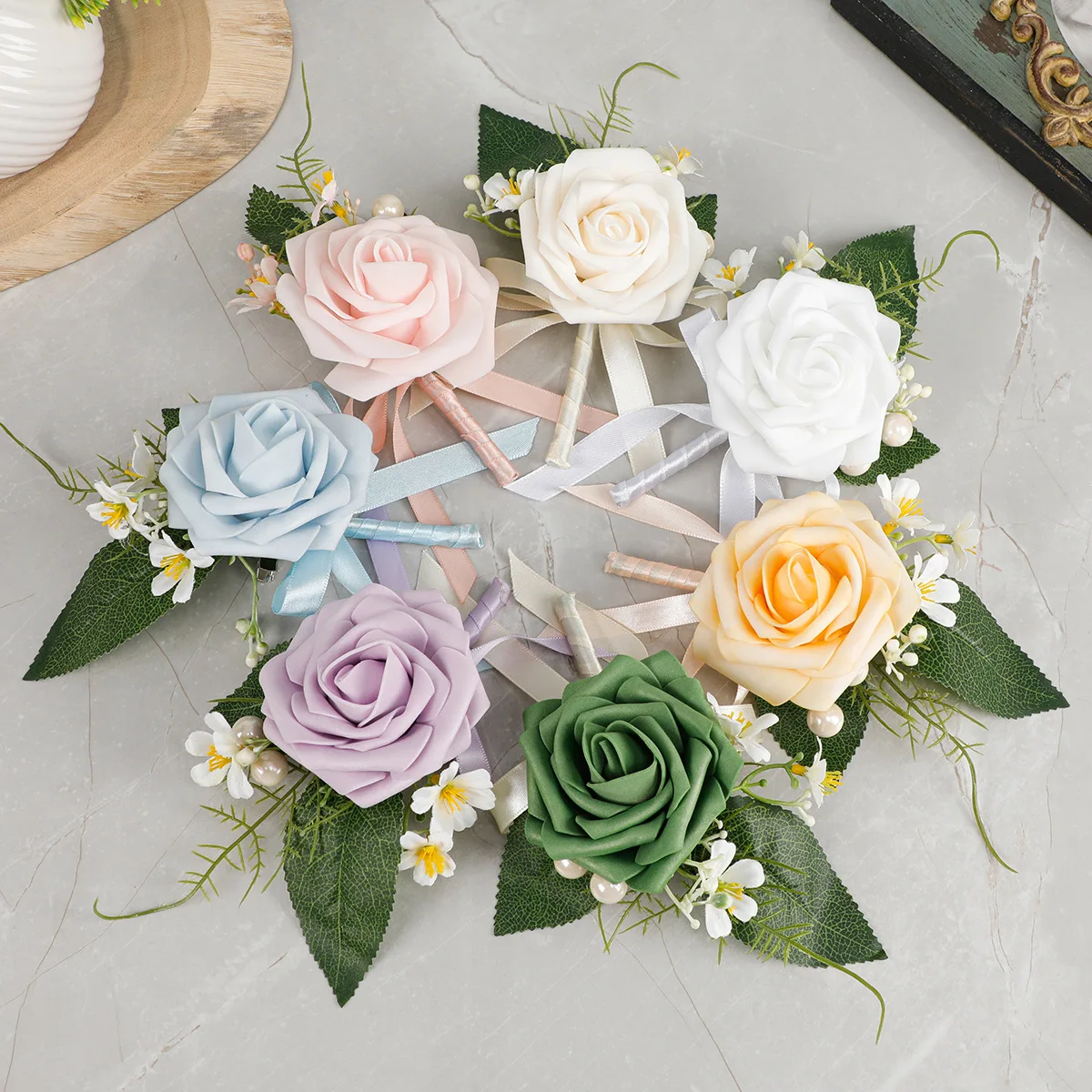 Korean Wedding Forest Series Corsage Bride Bridesmaid Wedding Decoration Accessory Artificial Rose Ball Party Breastpin Ornament