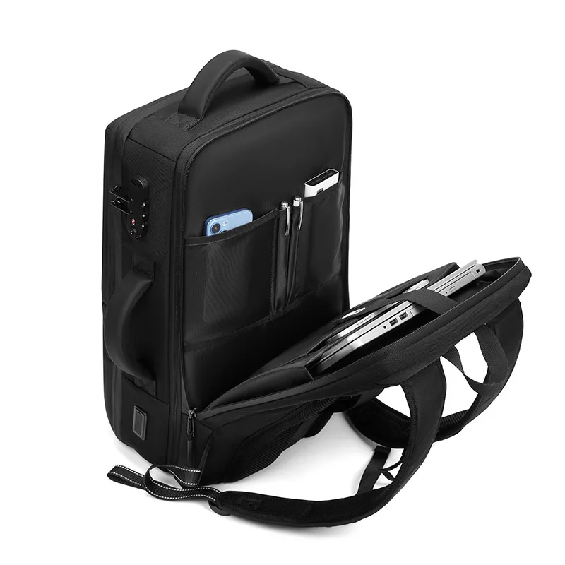 Waterproof Business Travel Backpack With Usb Charging Port Large Capacity Expandable Premium Shiny Finish Antitheft Laptop
