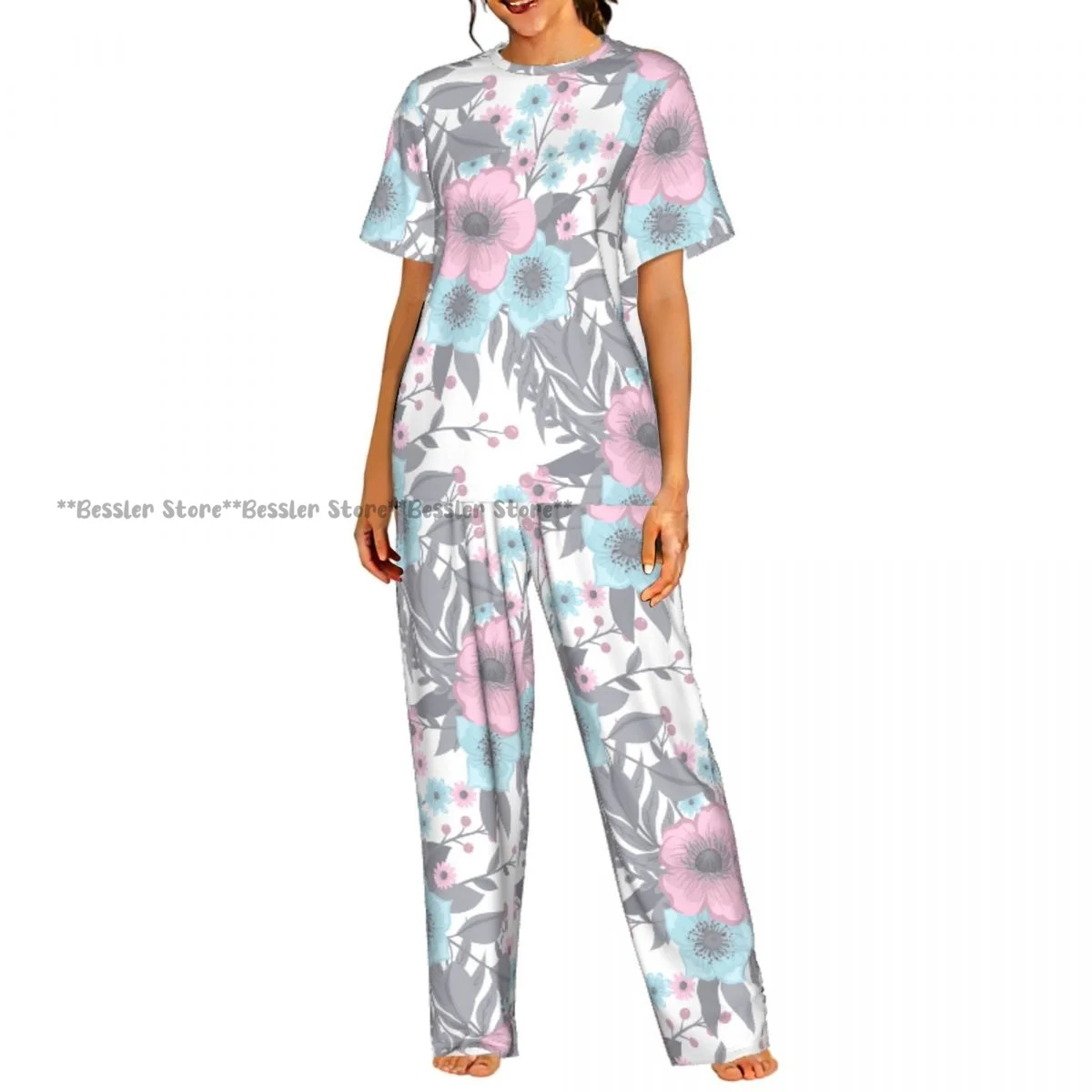 

Женская комфортная пижама с цветочным принтом и ягодами, комплект с коротким рукавом, одежда для сна