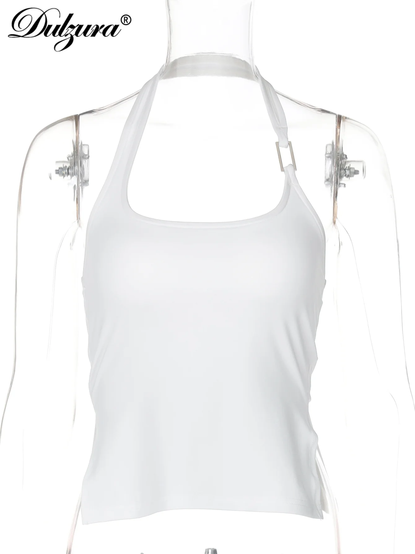 Dulzura Sleeveless Halter Side Slit Top With Button Sexy Casual Tank Party Club Streetwear Women’S Autumn Winter Clothes image 6