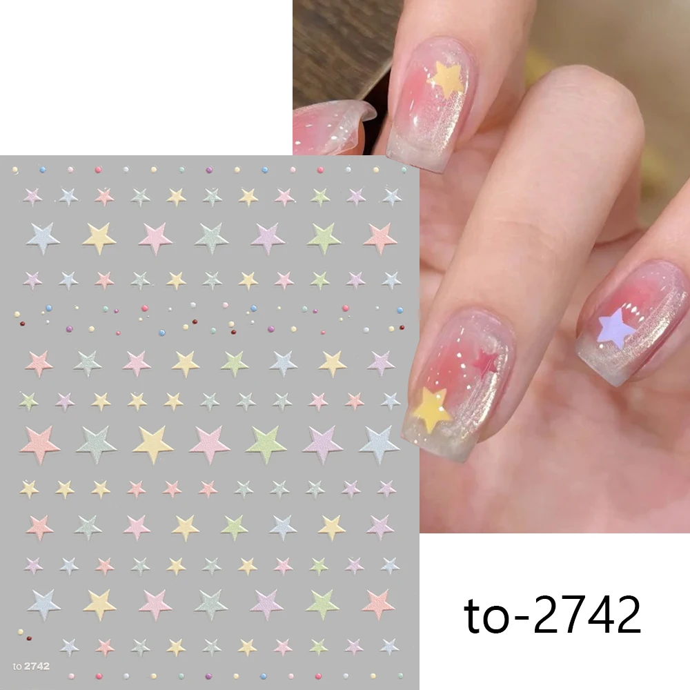 1pc 5D Relief Bunte Sterne Nail art Aufkleber Schöne Candy Farben Liebe Herz & Sterne Nagel Aufkleber Selbstklebende Nagel DIY Dekorationen – Detail 7
