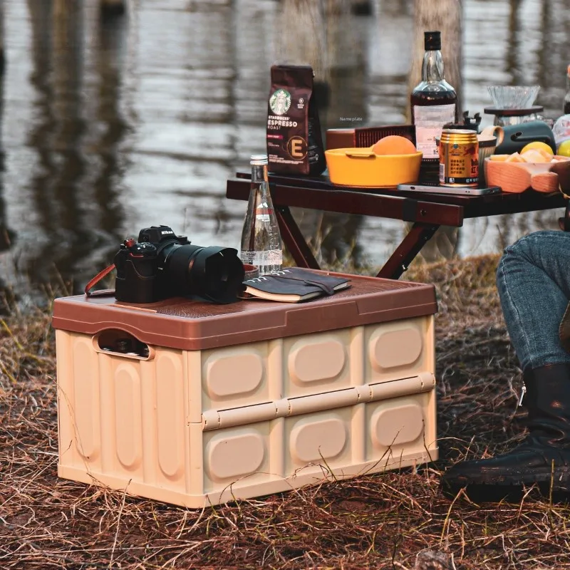 

New Multi-Functional Outdoor Camping Stacking Storage Box Car Wood Cover Organizer Living Room Snack Toy Organizer