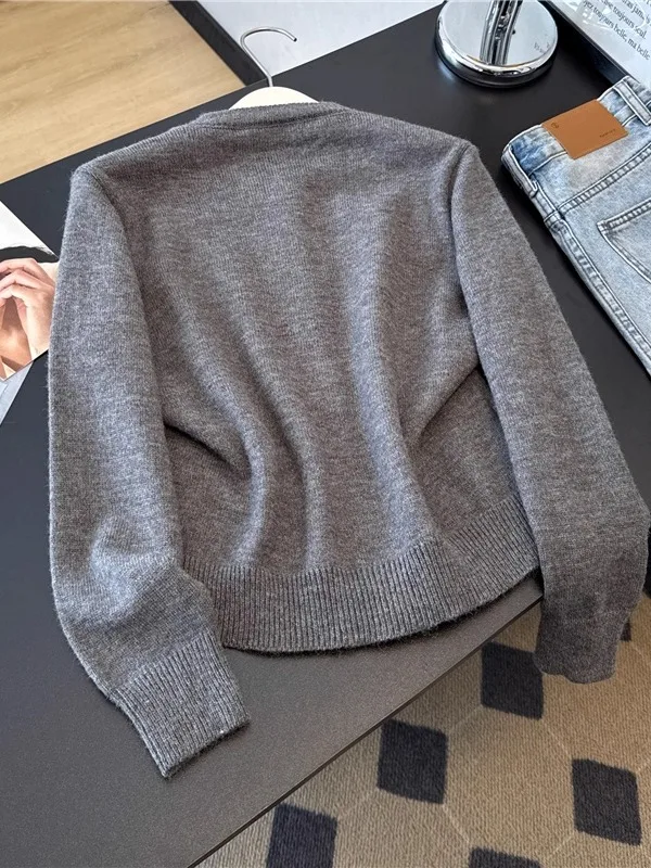 Korean Sle ey Cartoon Embroidered Soft Knitted Sweater Coat Women's Autumn Winter Casual Loose Slimming Versatile Sweater