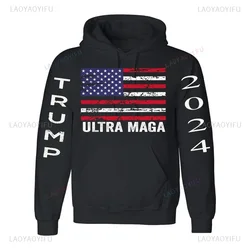 Nowy! Bluzy z kapturem z flagą USA Ultra Maga patriotyczne t-shirty z 2024 XS-3XL jesienno-zimową modną odzież uliczną z długimi rękawami