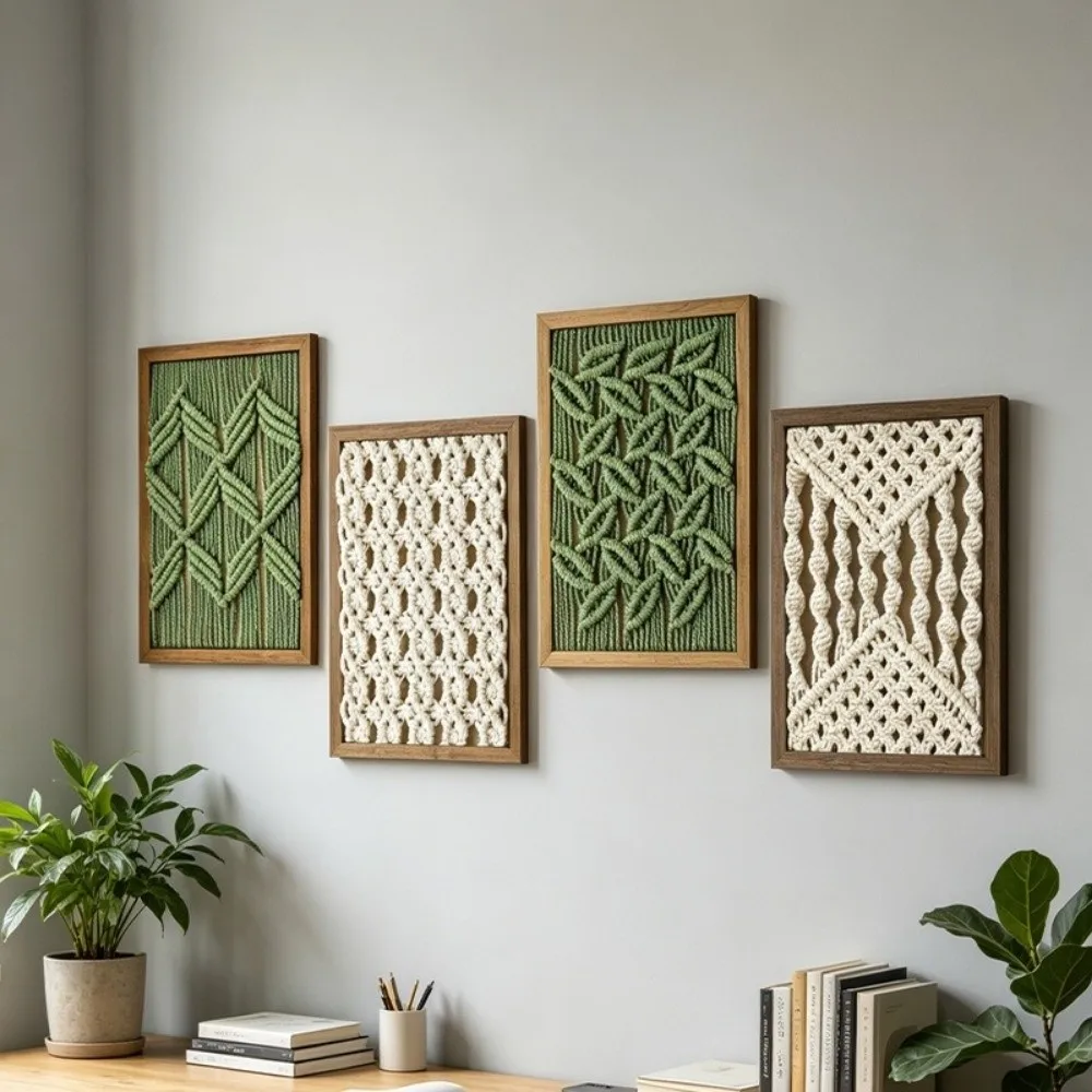 Dual-use Woven Tapestry Picture Frame Hand Woven Cotton Thread Woven Decor Painting Picture Frame Tabletop Display