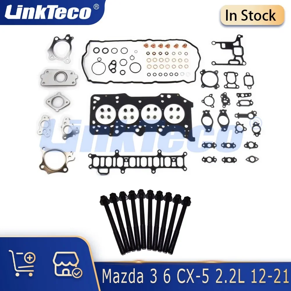 Engine Parts Full Gasket Head bolt Set Fit 2.2 L Diesel 4cyl 16V For Mazda 3 6 CX-5 SHY1 SHY4 SHY6 SHY8 2.2L 12-21 8LK1-10-271