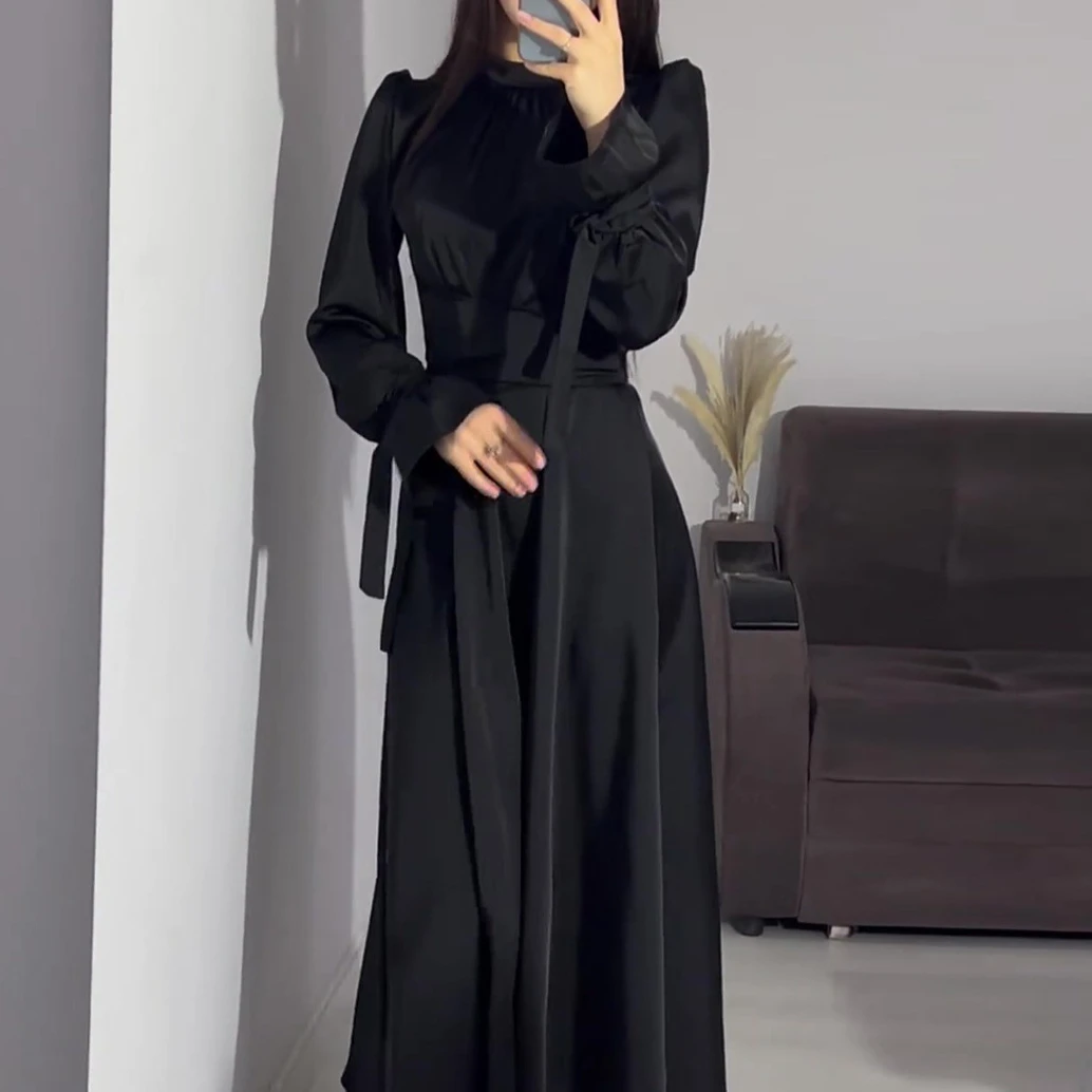 

Party Women Eid Muslim Dress Abaya Musulman Fahsion Silky Dress Dubai Ramadan Abayas Moroccan Caftan Kaftan Vestidos Largo