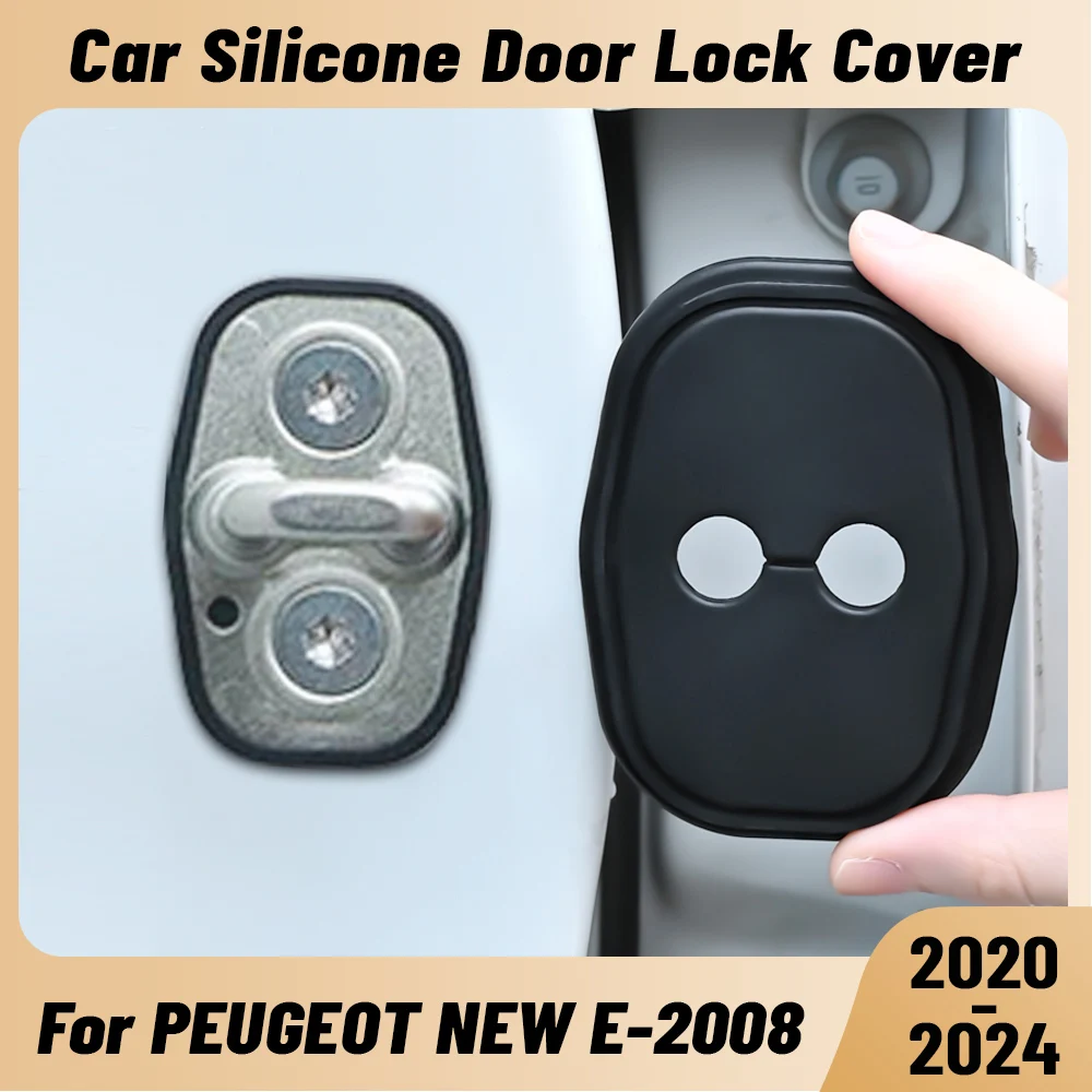 For PEUGEOT NEW E-2008 2020-2024 Car Door Shock Absorber Door Lock Protector Silicone Auto Door Lock Latches Cover Accessories