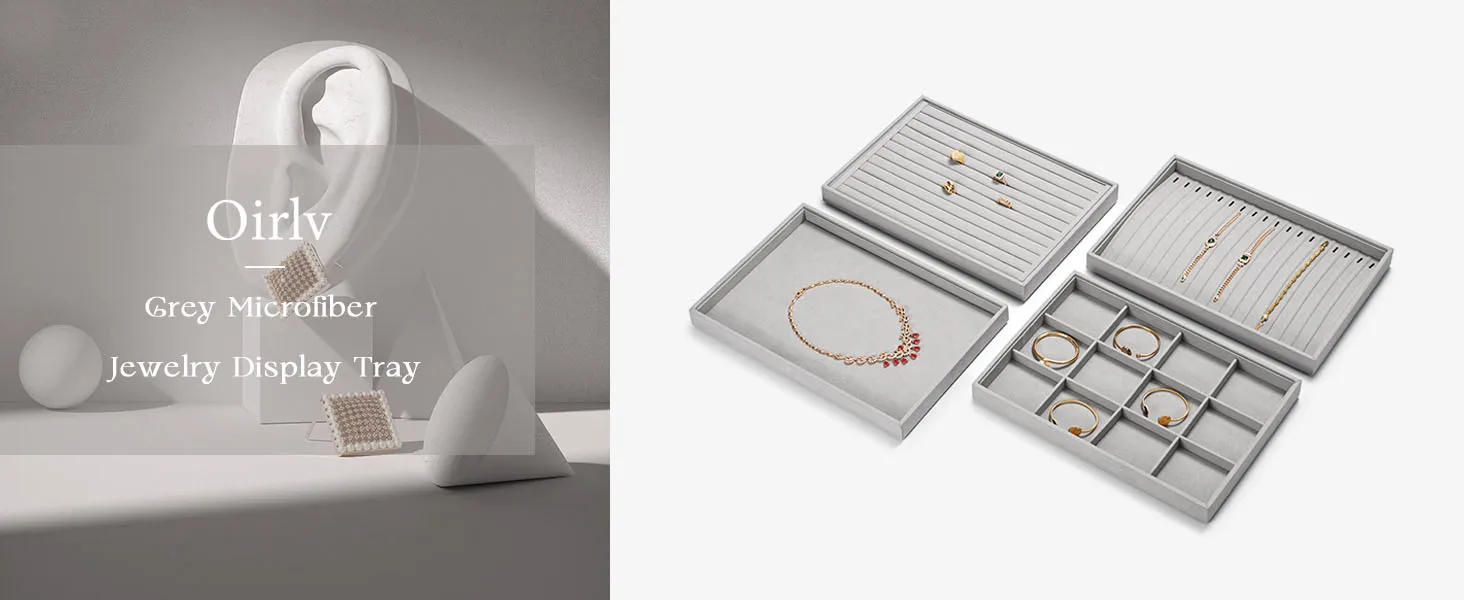 Oirlv Graues Schmucktablett für Ringe, Ohrringe, Armbänder, Halsketten, Ausstellungstablett, stapelbare Schublade, Schmuck-Organizer-Tablett für die Tischplatte – Detail 1
