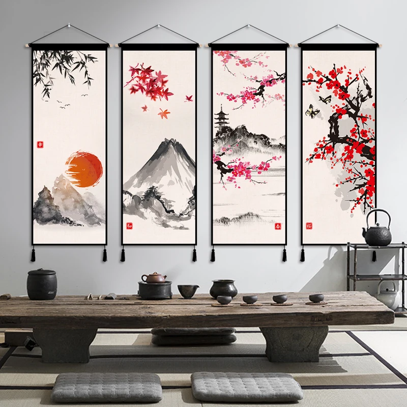 Chinese Style Plum Blossom Scroll Wall Painting Canvas Poster Vintage Room Decor Aesthetic Living Room Office Decoration Hanging