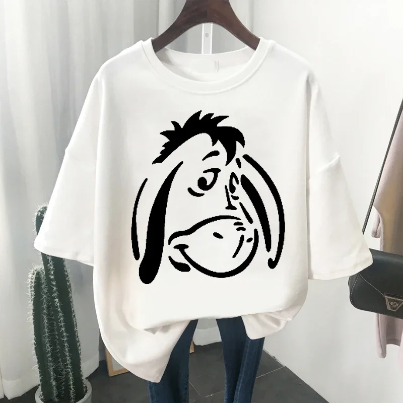 Harajuku Women T Shirt Disney Eeyore Anime Kawaii Graphic Short Sleeve T-shirts Fashion 2023 Blouses Streetwear Y2k Clothes Tops