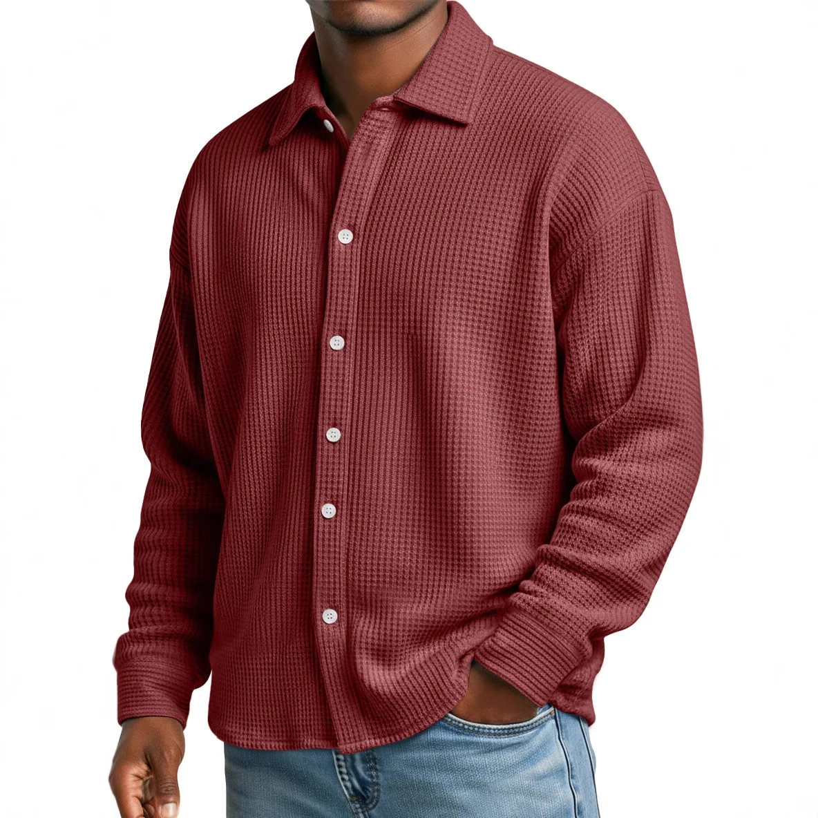 

Мужская повседневная рубашка на пуговицах с длинными рукавами, однотонная однобортная рубашка с лацканами, куртка, свободный кардиган, весна-осень