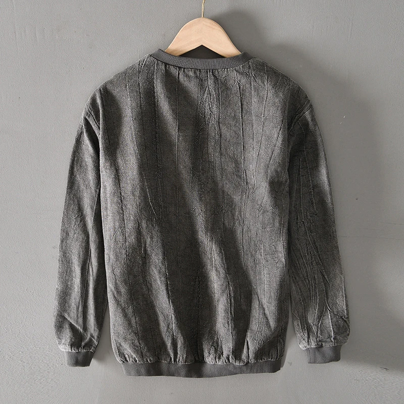 Vintage Linen Jacket Men Spring Autumn New Khaki Pleated Stand Collar Multi-pocket Zipper Loose Jacket Casual Coat Plus Size