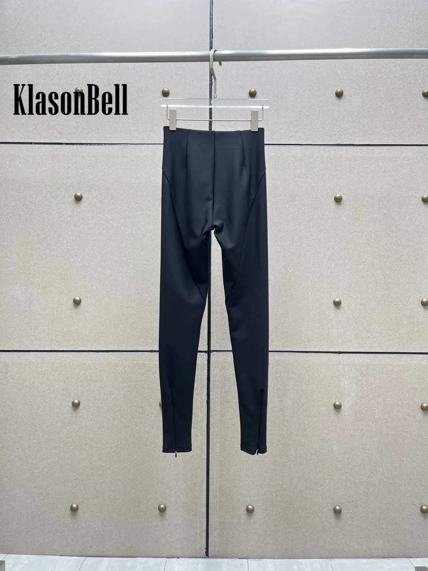 8.13 KlasonBell Women 2024 Autumn New High Waist Letter Black Leggangs Hem Zipper Dcoration Stretch Skinny Pencil Pants