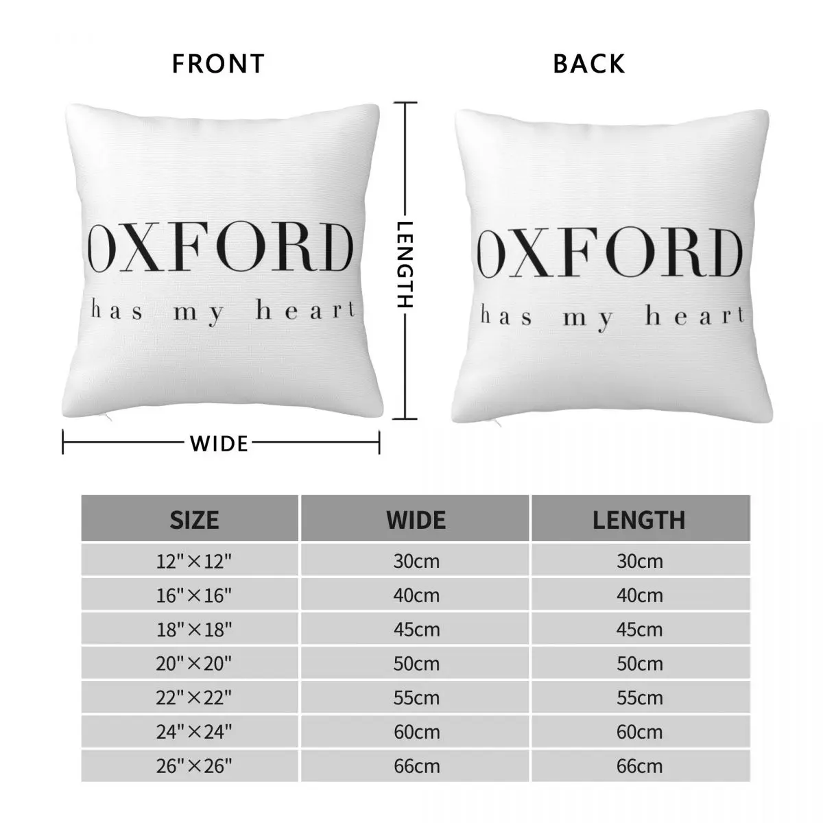 Oxford Has My Heart Square Pillowcase Polyester Linen Velvet Pattern Zip Decor Pillow Case Car Cushion Cover