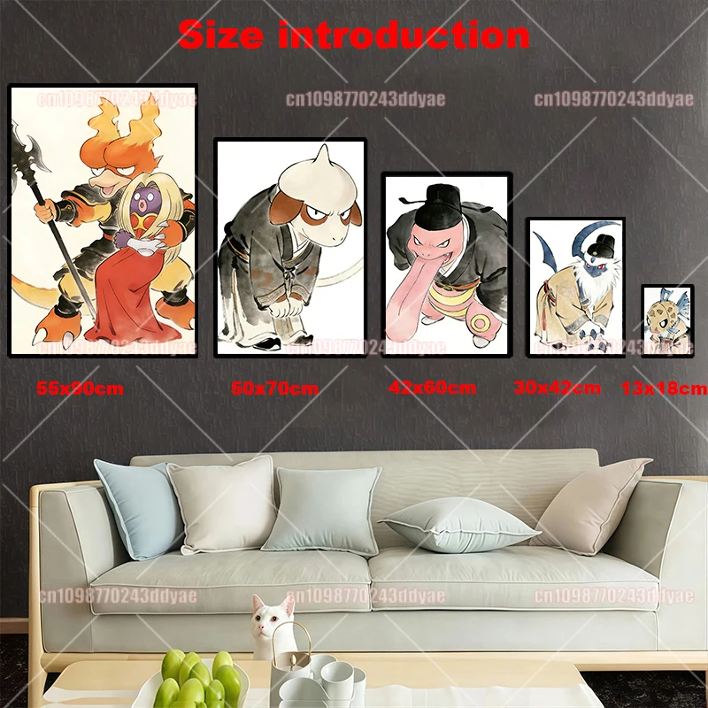 Pokemon Ink Antique Poster Gengar Psyduck Arcanine Lucario Gardevoir Print Anime Character Wall Art Print Living Room Decor - view 5