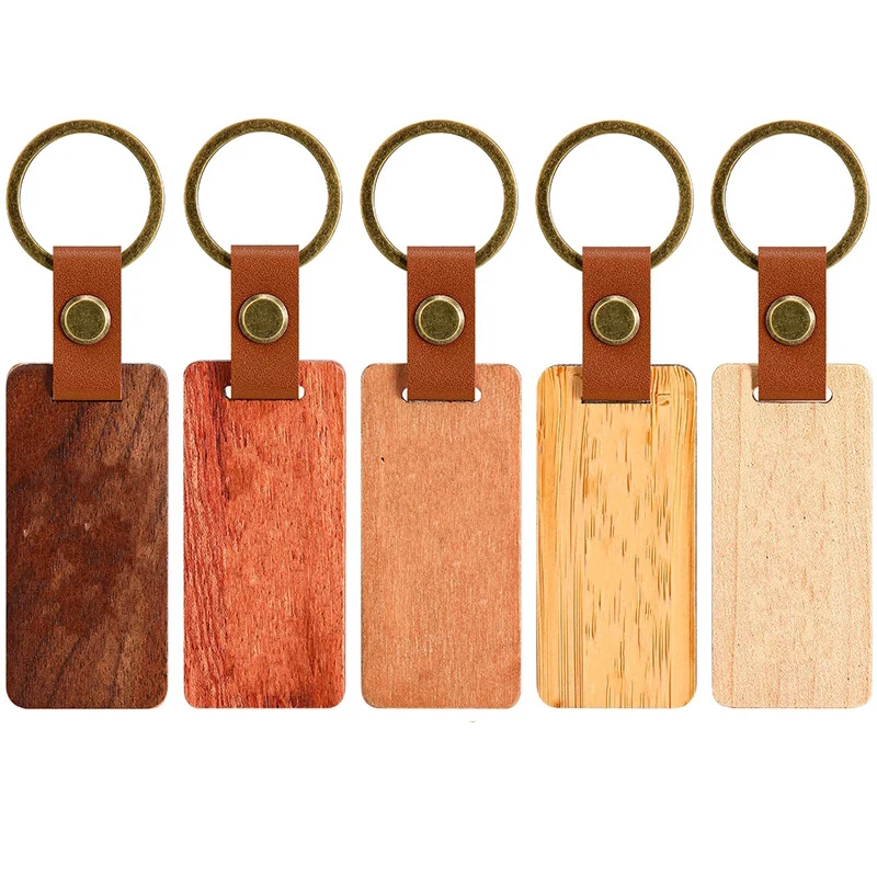 10/20/50Wooden Keychain Rectangular Collectible Key Ring Car Bag Hanging Pendant Painting Crafts Cute Keychain for Women Men