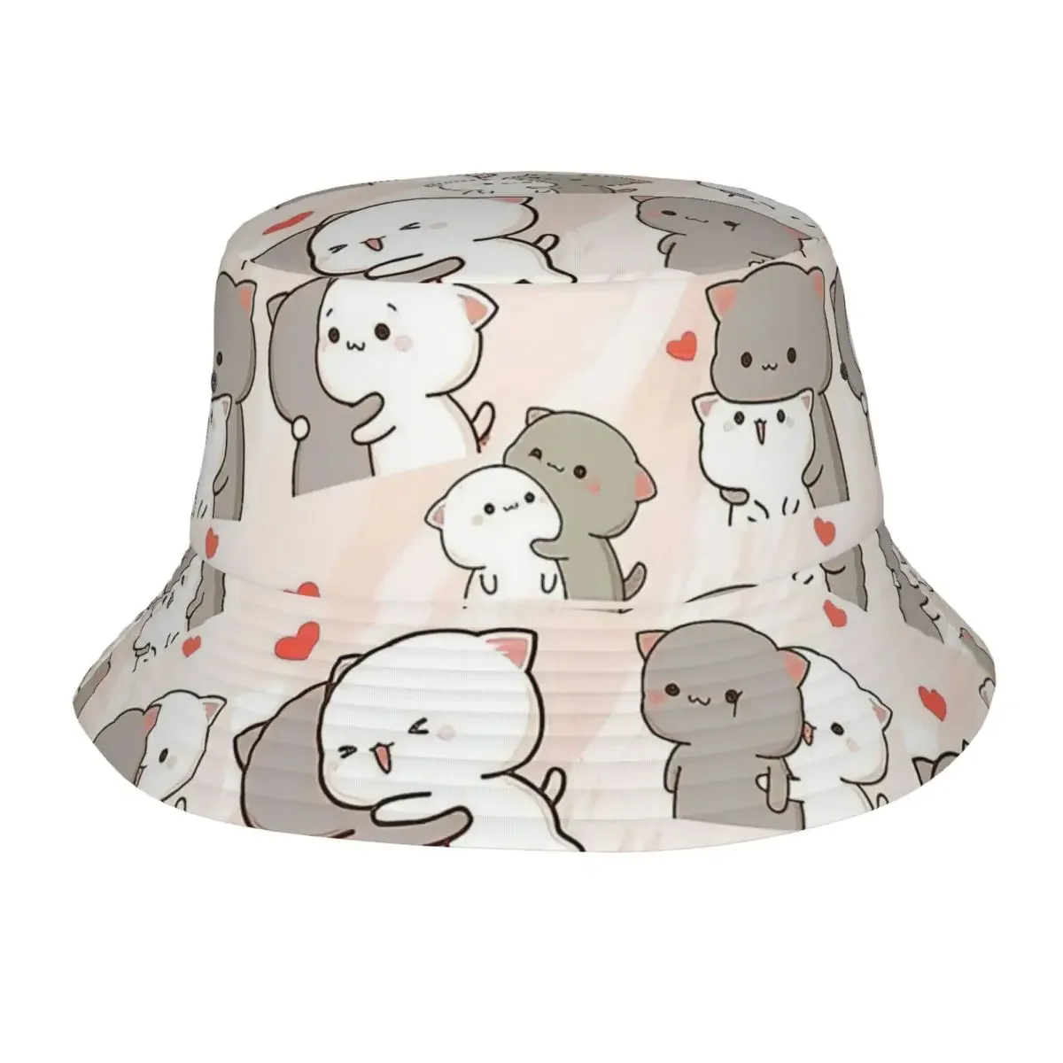 Streetwear Kawaii Peach And Goma Collage Cartoon Bucket Hats Women Outdoor Mocha Mochi Cat Fisherman Caps Spring Headwear Bob