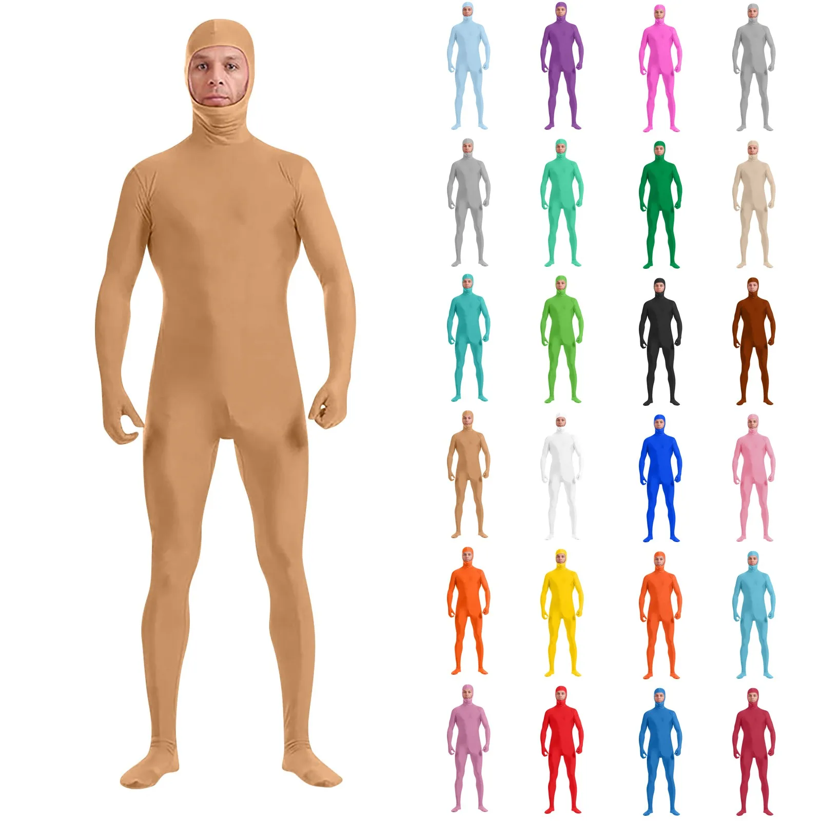 Zentai Suit for Adult Cosplay Leotard Full Bodysuits Green Screen Suit One Piece Catsuit Halloween Costumes (Face Revealed)