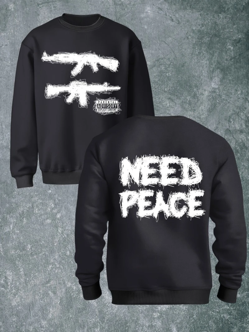 

Need Peace Gun Polyester Fiber Polyester Fashionable Mens 2025 Autumn Winter Round-neck Hoodie Is for Both Men and Women Top