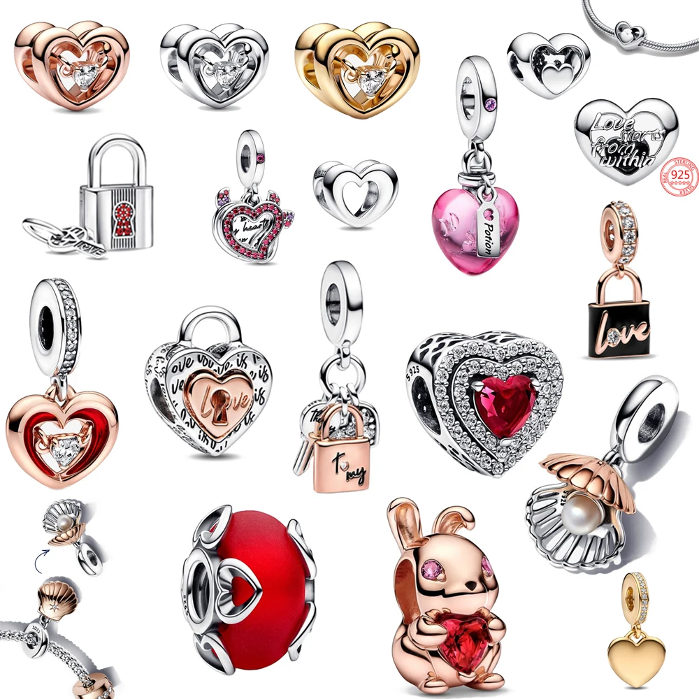 

New 925 Sterling Silver Lock & Heart Key Charm Bead Fit Original Pandora Charms Bracelet For Women DIY Jewelry Lover's Gift 2023