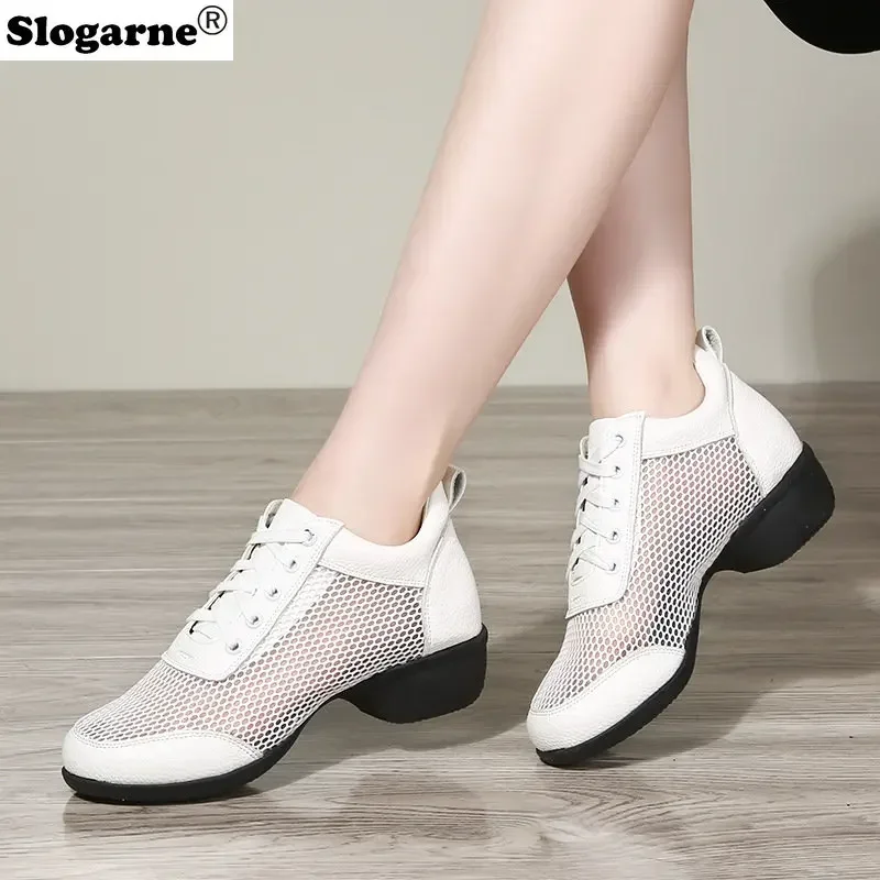 2024 New Summer Dance Sneakers Women Hollowed Latin Shoes Soft Modern Jazz Dance Shoes Girl Tango Ballroom Dancing Heels Sandals